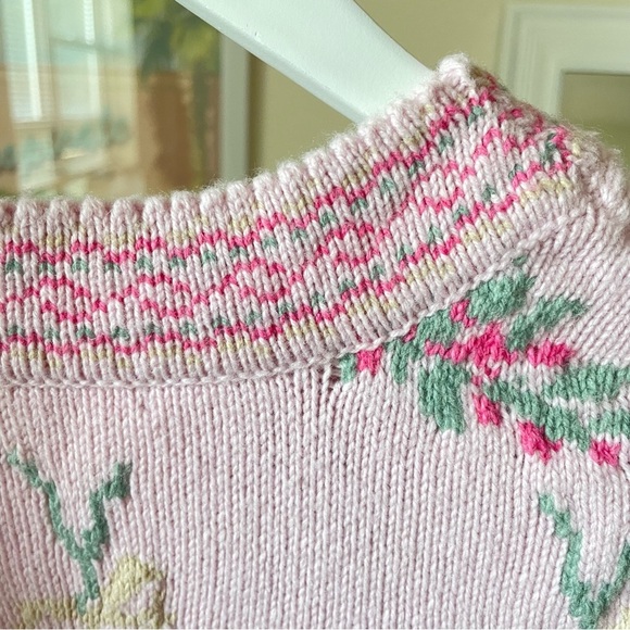 LoveShackFancy Warwick Ruffle Crewneck Sweater in Strawberry Floral Size Medium - Picture 9 of 11